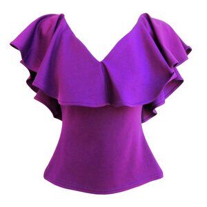 Unique Vintage Purple Exaggerated Ruffled Top Pinup V-Neck Fitted Stretchy S 4